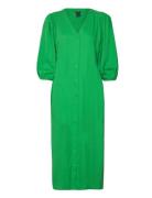 Dress Olivia V Neck Linen/Visc Knelang Kjole Green Lindex