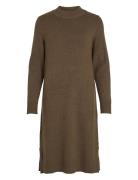 Viril Crew Neck L/S Midi Dress - Noos Knelang Kjole Brown Vila