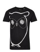 Aop Owl Tee - Gots/Vegan Tops T-shirts Short-sleeved Black Knowledge C...
