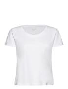 Alba Deep Neck Slim Tee Tops T-shirts & Tops Short-sleeved White Tamar...