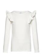 Top Frill Detail Solid Tops T-shirts Long-sleeved T-shirts White Linde...