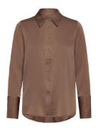 Leonie Silk Shirt Tops Shirts Long-sleeved Brown Marville Road