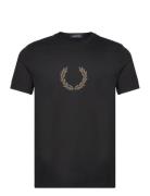 Flocked Laurel W Gra Tee Tops T-shirts Short-sleeved Black Fred Perry