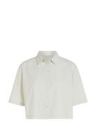 Back Detail Seersucker Shirt Tops Shirts Short-sleeved White Calvin Kl...