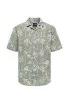 Onscaiden Ss Reg Hawaii Aop Linen Noos Tops Shirts Short-sleeved Khaki...