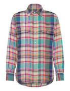 Plaid Linen Utility Shirt Tops Shirts Long-sleeved Multi/patterned Pol...