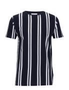 Striped Piqué Tee S/S Tops T-shirts Short-sleeved Blue Lindbergh