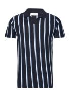 Striped Piqué Polo Shirt S/S Tops Polos Short-sleeved Navy Lindbergh