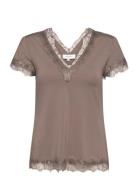T-Shirt Ss Tops Blouses Short-sleeved Brown Rosemunde