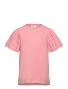 T-Shirt Ss Woven Tops T-shirts Short-sleeved Pink Creamie