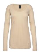 Adjustable Sleeve Slim L\S Wmn Tops T-shirts & Tops Long-sleeved Beige...