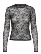 Top Bella Lace Tops T-shirts & Tops Long-sleeved Black Lindex