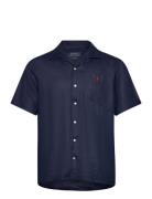 Classic Fit Linen Camp Shirt Tops Shirts Short-sleeved Navy Polo Ralph...