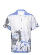 Coastal Aop Ss Shirt Tops Shirts Short-sleeved Blue Les Deux