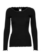 Organic T-Shirt W/Lace Tops T-shirts & Tops Long-sleeved Black Rosemun...