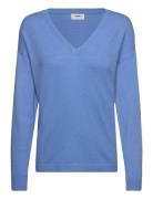 Objthess L/S V-Neck Knit Pullover Tops Knitwear Jumpers Blue Object