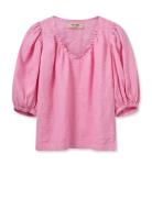 Mmtaissa Linen Blouse Tops Blouses Short-sleeved Pink MOS MOSH