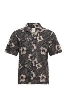 Hawaiian Print S/S Shirt Tops Shirts Short-sleeved Black Penfield