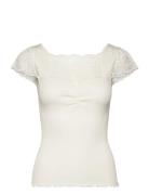 Silk T-Shirt W/ Lace Tops T-shirts & Tops Short-sleeved Cream Rosemund...