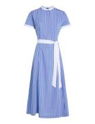 Stripe Ss Midi Dress Knelang Kjole Blue Tommy Hilfiger