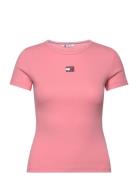 Tjw Slim Badge Rib Tee Tops T-shirts & Tops Short-sleeved Pink Tommy J...