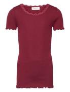 Silk T-Shirt W/ Lace Tops T-shirts Short-sleeved Burgundy Rosemunde Ki...