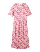 Printed Dress With Belt Knelang Kjole Pink Tom Tailor