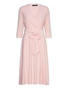 Surplice Jersey Dress Knelang Kjole Pink Lauren Ralph Lauren