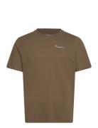 Regular Trademark Chest Print T-Shi Tops T-shirts Short-sleeved Khaki ...