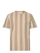 Striped Piqué Tee S/S Tops T-shirts Short-sleeved Beige Lindbergh