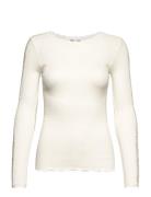 Organic T-Shirt W/ Lace1 Tops T-shirts & Tops Long-sleeved White Rosem...