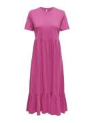 Onlmay Life S/S Peplum Calf Dress Jrs Knelang Kjole Pink ONLY