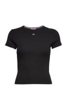 Tjw Bby Essential Rib Ss Tops T-shirts & Tops Short-sleeved Black Tomm...