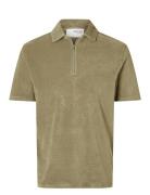Slhrelax-Terry Ss Zip Polo Ex Tops Polos Short-sleeved Green Selected ...