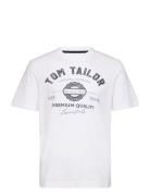 T-Shirt With Logo Print Tops T-shirts Short-sleeved White Tom Tailor