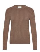 Stretch Cotton Cable C-Neck Tops Knitwear Jumpers Brown GANT