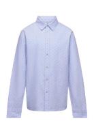 Printed Cotton Shirt Tops Shirts Long-sleeved Shirts Blue Mango