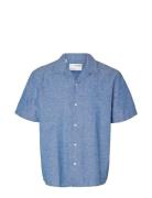 Slhrelaxnew-Linen Shirt Ss Resort Tops Shirts Short-sleeved Blue Selec...