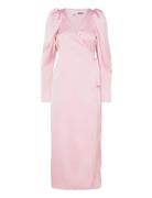 Satin Midi Wrap Dress Knelang Kjole Pink ROTATE Birger Christensen