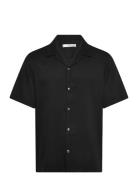 Regular-Fit Shirt With Bowling Neck Tops Shirts Short-sleeved Black Ma...