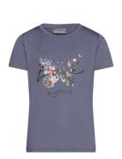 T-Shirt W. Print -S/S, Girl Tops T-shirts Short-sleeved Blue Color Kid...