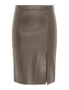 Onlnewoline Faux Leather Skirt Cc Otw Knelangt Skjørt Brown ONLY