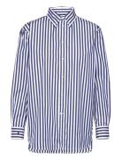 Over Striped Stretch-Cotton Shirt Tops Shirts Long-sleeved Blue Polo R...