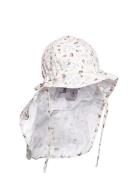 Hat W/Neck & Ties W/Print Solhatt Cream Melton