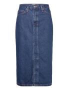 Denim Midi-Skirt Knelangt Skjørt Blue Mango