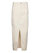 Slit Denim Skirt Langt Skjørt Beige Mango