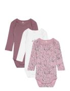 Nbfbody 3P Ls Grape Flower Noos Bodies Long-sleeved Pink Name It