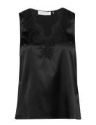 Jade Silk Top W/ Lace Tops Blouses Sleeveless Black Rosemunde