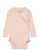 Baby Rib Jersey Body Crossover W. Longsleeve Bodies Wrap Bodies Pink C...