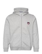 Reg Retro Shield Zip Hoodie Tops Sweat-shirts & Hoodies Hoodies Grey G...